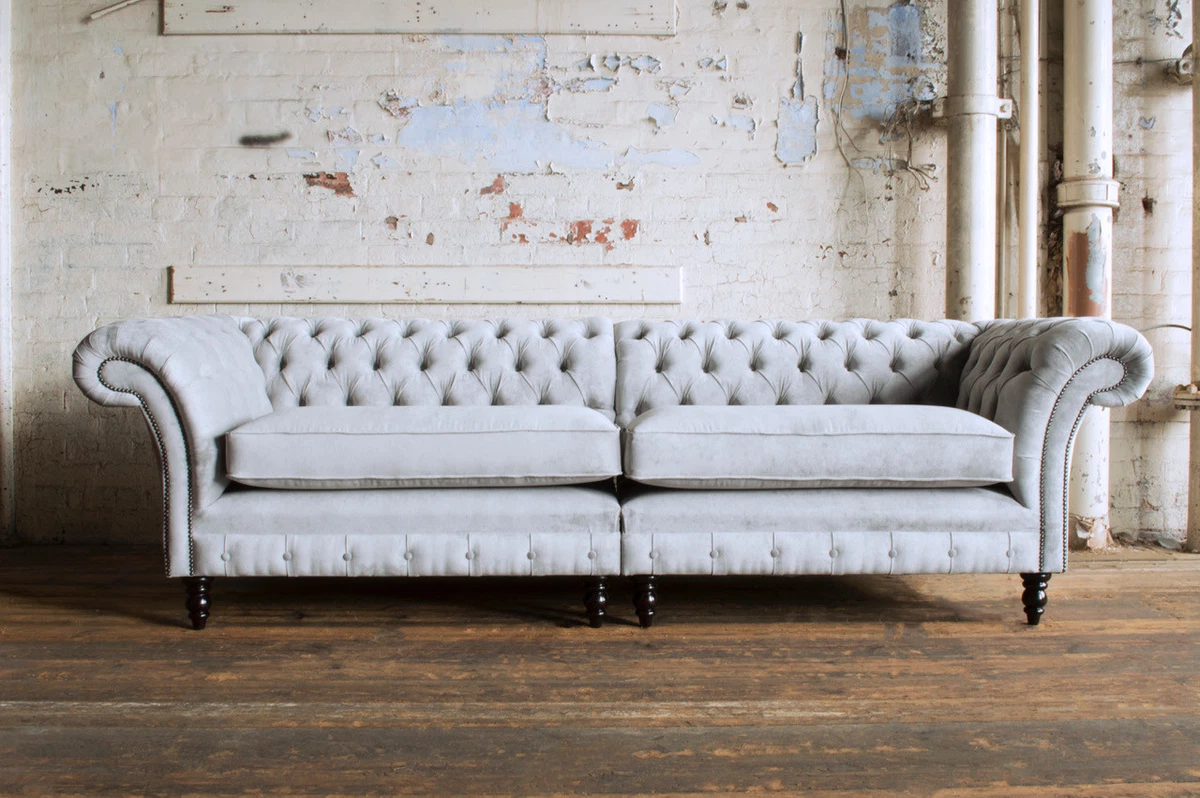 Silver velvet chesterfield sofa deals