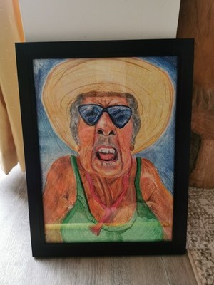 Ooak gerahmter Wachsmalstift handgezeichnet Original am Meer 