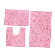 Pink 3 Pieces Bathroom Rugs, Ultra Soft Non Slip Absorbent Chenille Toilet 