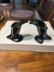 Vtg Lot of 2 Haeger Pottery Black Glazed Calla Lily Horn Cornucopia Vase AS-IS