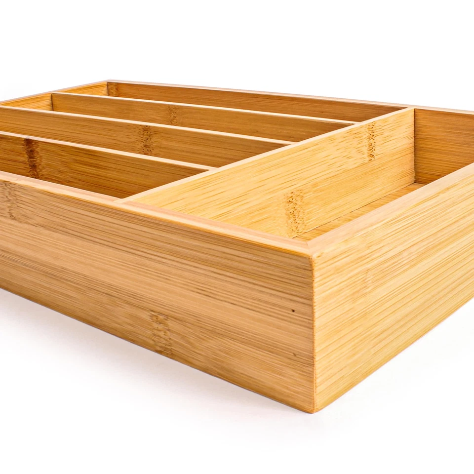 Бамбуковый органайзер для столовых приборов 5 слотов, 13,5 дюйма x 8,25 дюйма, натуральный, подходит для любого размера... - Изображение 4 из 4