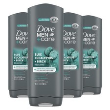 DOVE MEN CARE Body Wash Blue Eucalyptus Birch 4-Pack 18oz Dry Skin Micromois