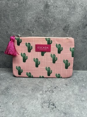 Escada Parfums Kosmetik Reißverschluss Geldbörse Rosa mit Kakteen Design Neu im Paket 20 x 13 cm