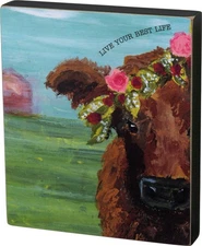Primitives by Kathy Live Your Best Life Farm Cow Wood Block Sign 7 Inches