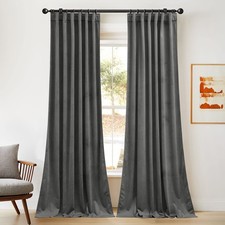 Grey Velvet Curtains 120 Inches Long Sound And Sunlight Reducing Heavy Matt Drap
