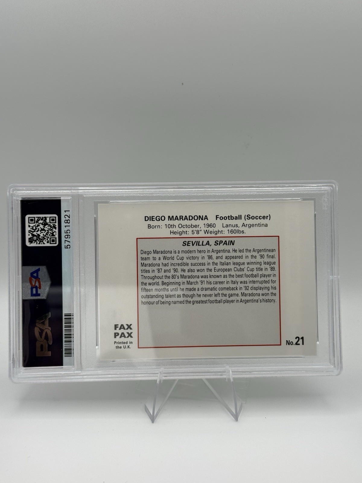 Diego Maradona 1993 Fax Pax World of Sport #21 PSA 10 Gem Mint view 2