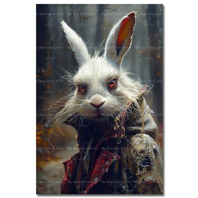 White Rabbit Art Print, Decorative Fantasy Portrait Poster, Animal Wall Decor