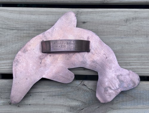 Michael Bonne Large Dolphin Copper Cookie Cutter Flat Back w/Handle 10" Signed