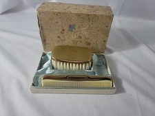 Vintage Bronze Baby Vanity Brush  Comb Set In Original Box - FREE SHIPPING