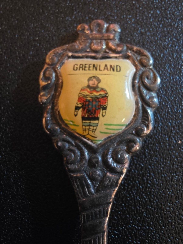 Vintage Greenland Enamel Souvenir Spoon - Silverplate, Twisted Handle