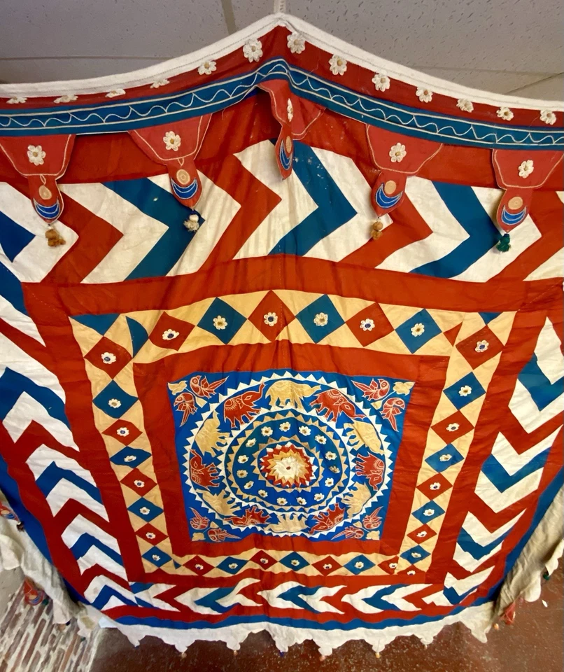 Vintage Indian Textile Wall Decor Large 8 Feet By 8 Feet Shamiana Canopy Tent  - Image 3 of 4