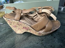 Born Leather Wedge Heel Sandel Sz 7 Cork Heel, Hand Crafted, Great Quality