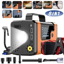 Car Jump Starter & Air Compressor Power Bank 5000Pa Vacuum LED Light 12pc Kit