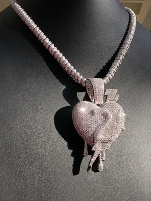 Heart 925 Sterling Silver Men's Custom Pendant 3.45 Ct Round Natural Moissanite