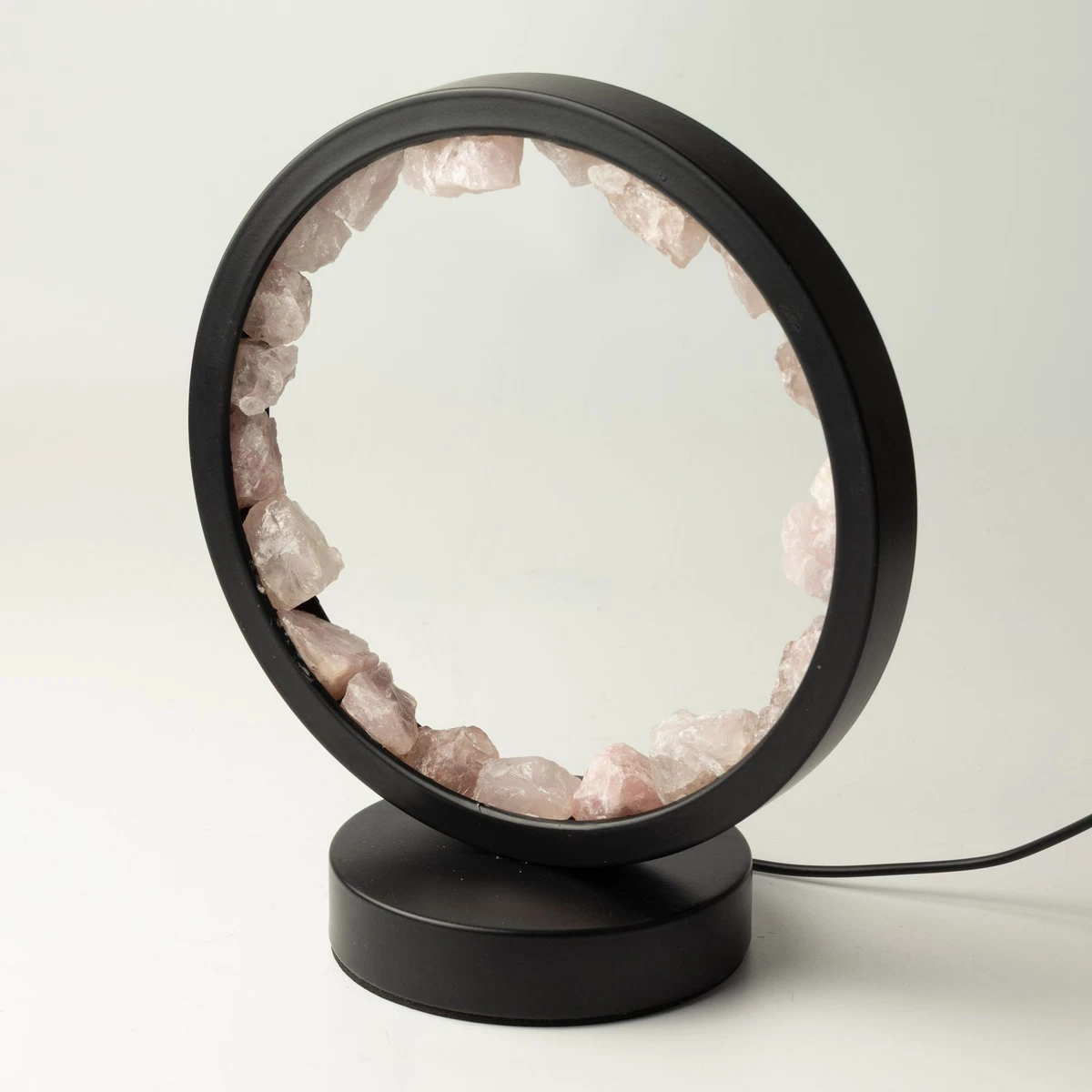 Lámpara Halo Cuarzo Rosa Piedras Naturales Luz Cálida Zen Decoración Regalo