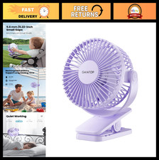 Portable Clip-On Fan - Battery Operated, 3-Speed Quiet, USB Rechargeable Mini Co