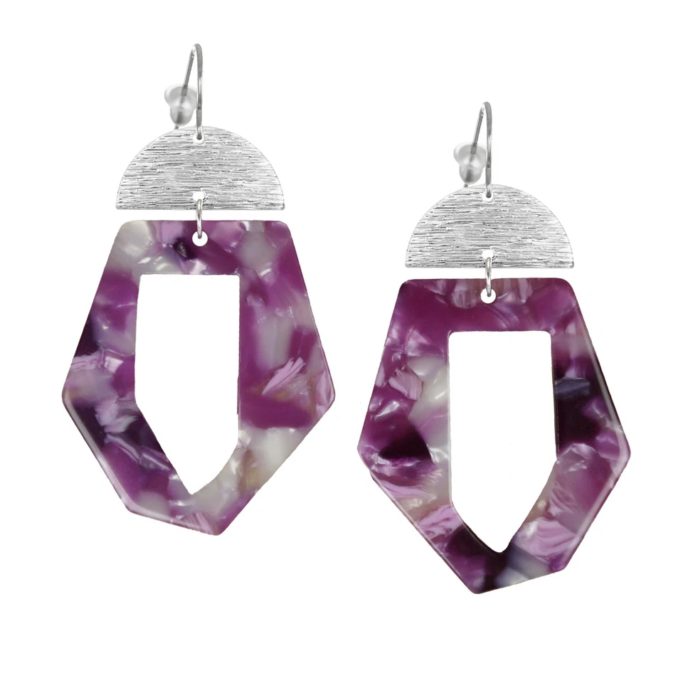 Яркие фиолетовые акриловые и серебряные серьги, платиновые ушные провода - Изображение 3 из 4