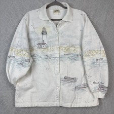 Vtg Artisans Sweatshirt Jacket Womens L Bar Harbor Maine Lighthouse Sailboat Y2K