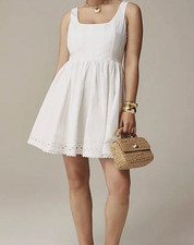 J Crew Fit and Flare Mini Dress with Rickrack Trim in White Size 10