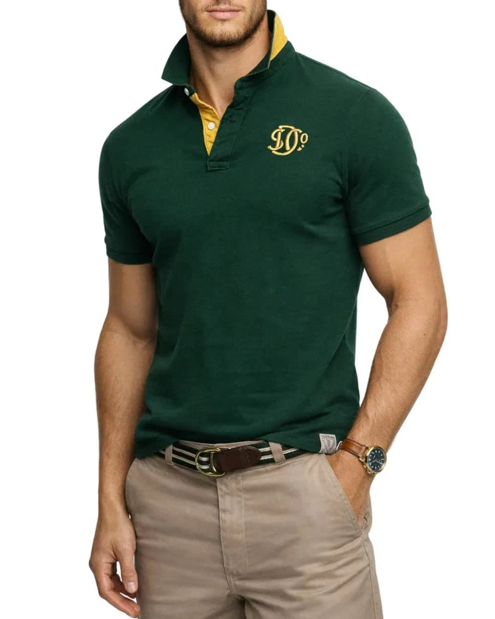 Superdry Pique Monogram Polo Shirt Enamel Green/Winter Gold