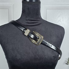 Vintage Millennium Black Leather Belt Large Two-tone Hardware 1998