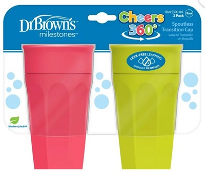 Dr. Brown's Cheers 360° Spoutless Transition Sippy Cups 10oz 2-Pack BPA-Free 9M+