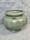 Vtg MCM Haeger Pottery Green With Brown Speckles Paneled Vase/Planter Pot