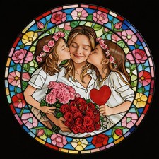 Stained Glass Mom Daughters Suncatcher  Personalized Family Garden Art