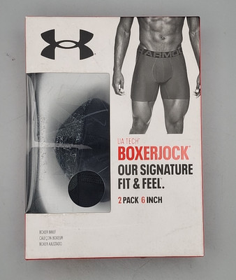 Under Armour Men's Boxer Brief 2 Pack UA Tech 6'' Boxerjock Underwear Black Small