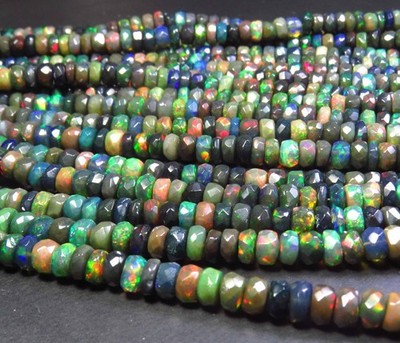 Naturschwarz Äthiopische Flash Opal Rondell Facettiert Edelstein Perlen 4.5 MM