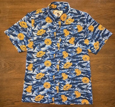 Savage Tacticians Shirt Mens M Blue Floral Short Sleeve Performance Pineapple 