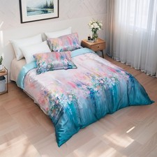 Watercolor Floral Bedding Set King, Soft 3-Piece Duvet Cover Set with Pastel ...