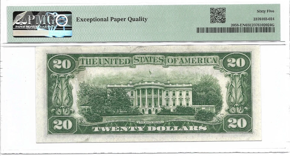 1934D $20 RICHMOND FRN. PMG GEM Uncirculated 65 EPQ Banknote. Scarce NARROW - Image 2 of 2