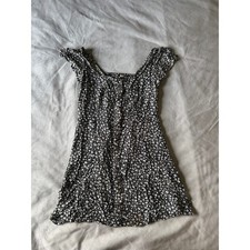 American Eagle Black Floral Button Front Mini Dress Ruffle Sleeve Smocked Medium
