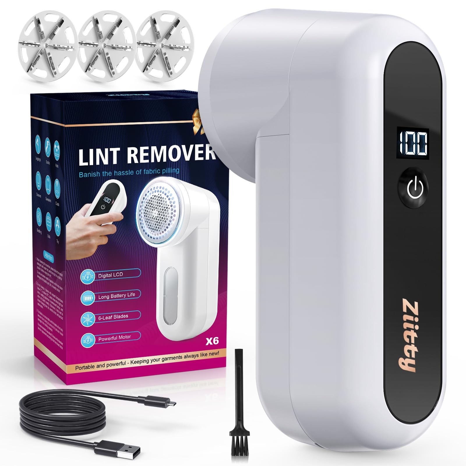 Ziitty Levapelucchi Elettrico Viene Fornito con 3 Lame da 6 in Omaggio Display