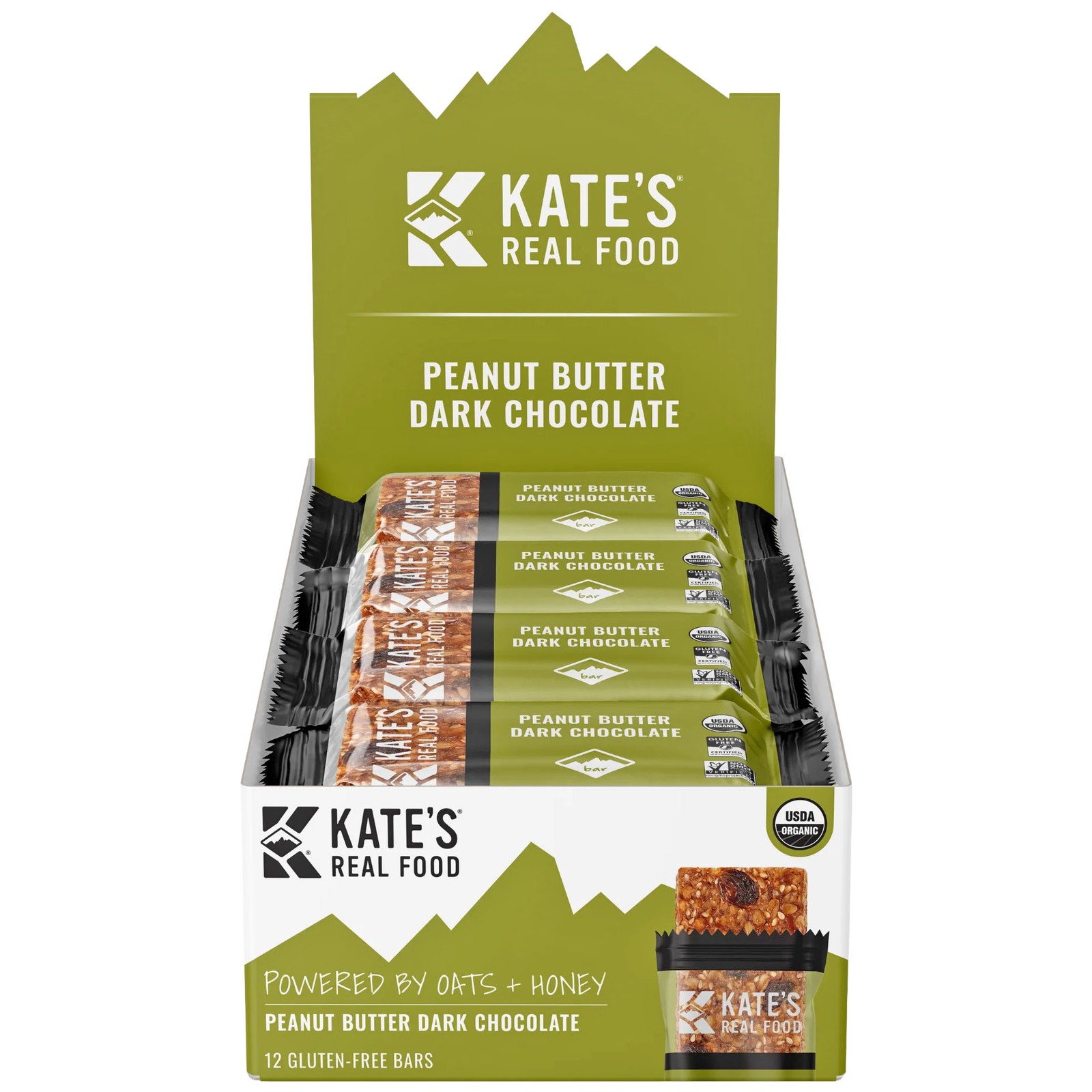 Kates Real Food Organic Energy Bars - Gluten-Free Peanut - Dark Chocolate