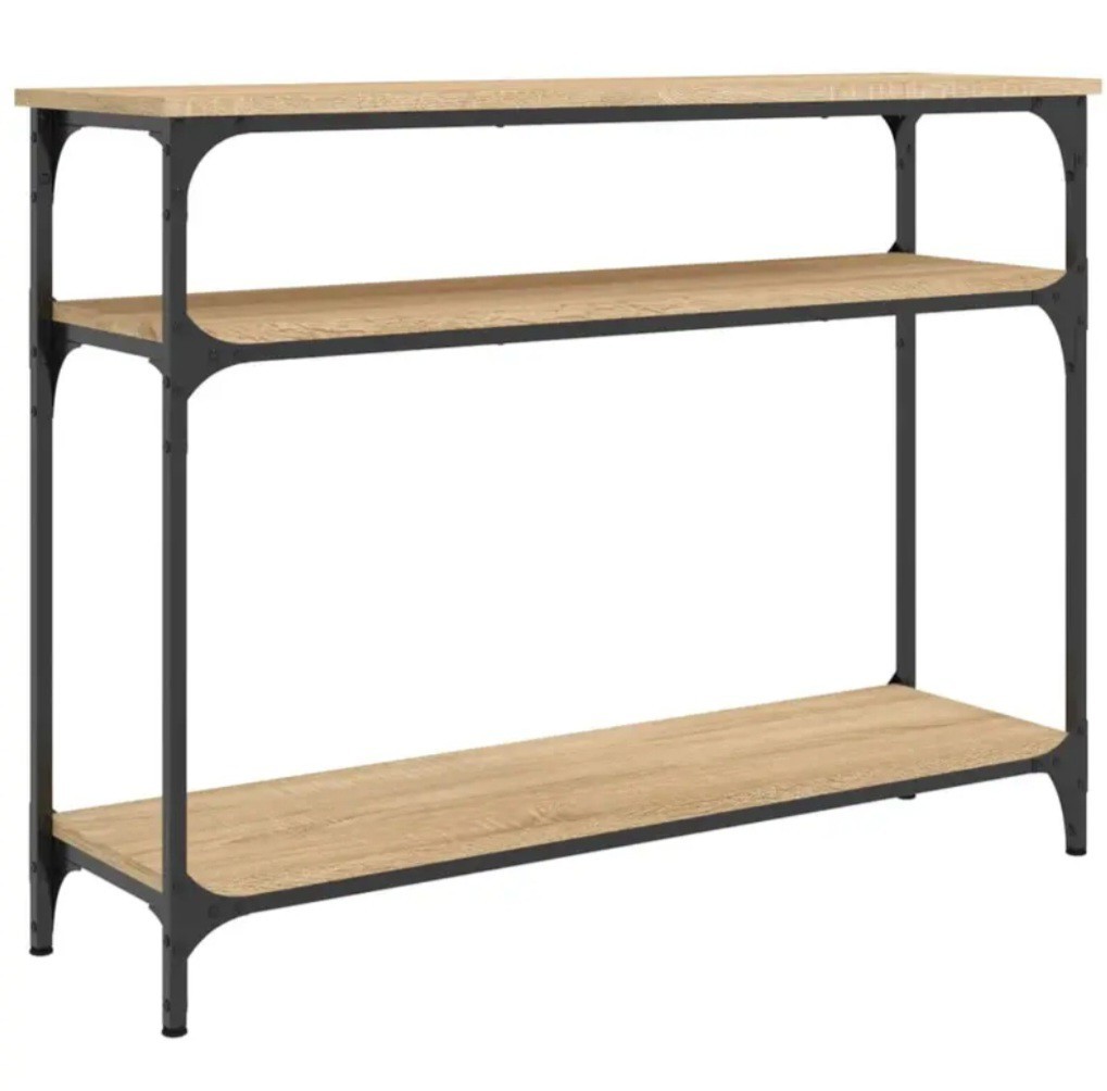Table console industrielle chêne Sonoma d'appoint stable à double niveau