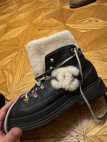 Chanel Interlocking CC Logo Leather Combat Boots Size 38