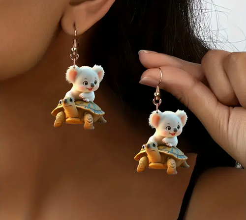 Cute Acrylic Kangaroo & Turtle Dangle Earrings Fashion Earrings set - Picture 3 of 4