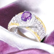 Amethyst Oval Cut Gemstone With 925 Sterling Silver Ring For Men's #A131
