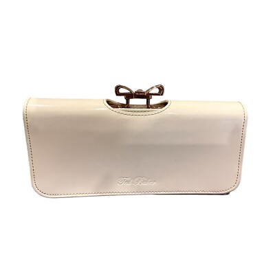 Ted Baker Light Pink Rose Gold Crystal Bow Clasp Patent Leather