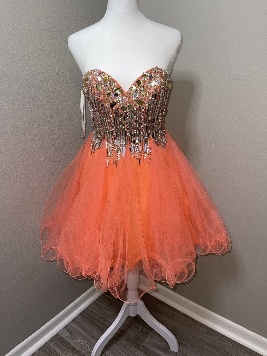 short orange prom dress One Shoulder Tight Short Prom Dress Orange Homecoming Dress PD563 US6 / Orange