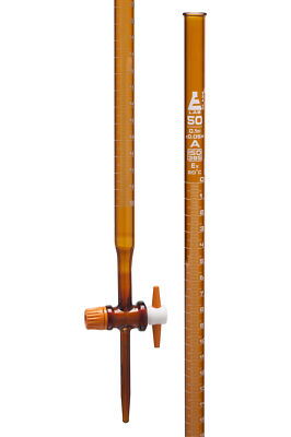 Amber Burette, 50mL - PTFE Stopcock - Class A - Borosilicate Glass - Eisco Labs