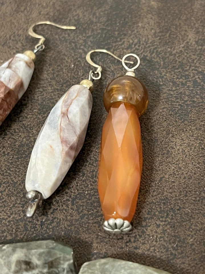 Pendientes de lágrima natural de 11 piezas ganchos largos colgantes boho de plata de ley Foto 3 de 4