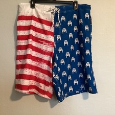 Airwalk Blue Size XL Bulldogs Americana Pockets Shorts Swim Trunks Mesh Lined