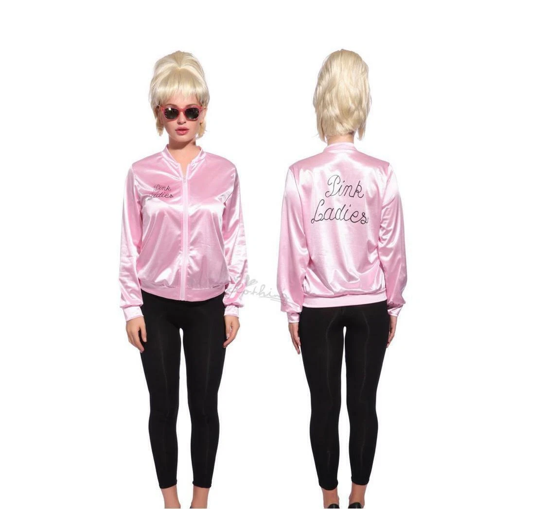 Ladies Pink Grease Satin Jacket Women Hen Night Party Fancy Dress Costume New UK