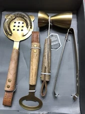 4Pc. Bar Tool Set Antique Gold w/Wooden Handles New....g3