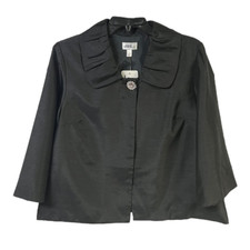Jbs Womens Evening Jacket Black Button Lined Collar Rhinestone Brooch L New