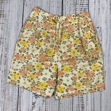 VTG 40S 50S WOMENS HIGH RISE PLEATED FLORAL DAISY SHORTS COTTAGE CORE 24" WAIST