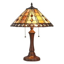 Tiffany Style Mission 2-Lite Table Lamp Brown Yellow Stained Glass Bronze Finish
